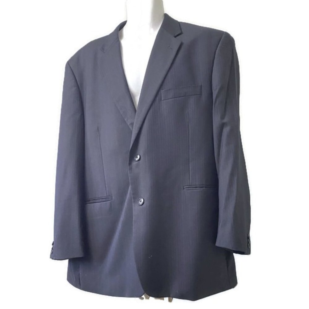 Adolfo International Men 100% Wool Blue Pinstriped Blazer Jacket Size 46R 40W